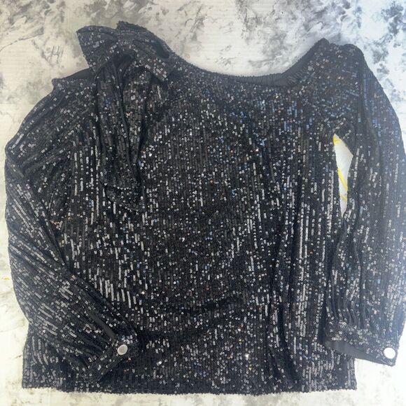 NWT NEW CeCe Rich Black Sequin Long Sleeve Dressy Party Top Size S - Picture 3 of 15